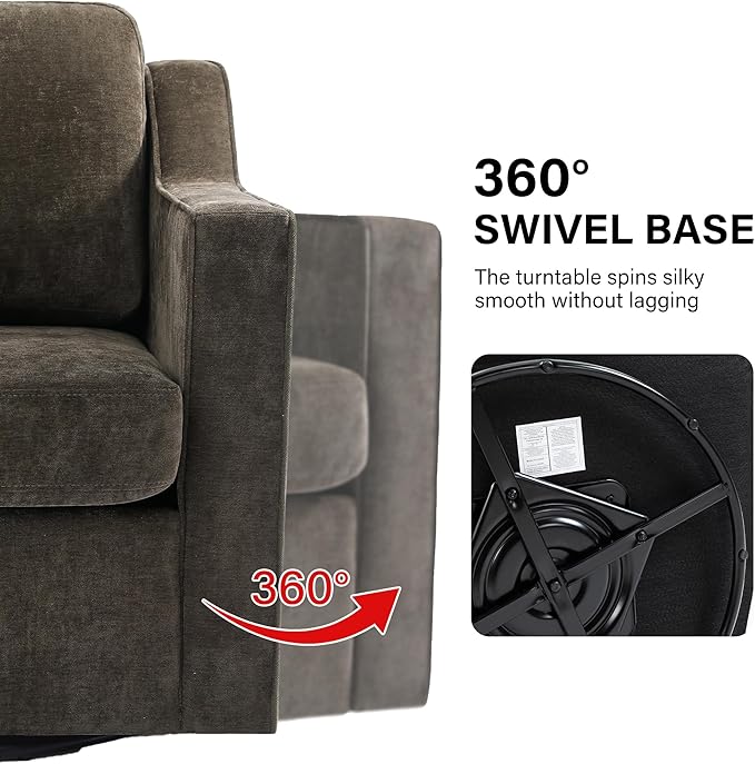 Swivel Accent Chair, Modern Round Barrel Arm Chair for Living Room, Bedroom, Comfy Club Reading Chairs for Adults (Chenille Light Coffee, Set of 2)