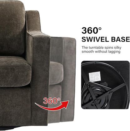 Swivel Accent Chair, Modern Round Barrel Arm Chair for Living Room, Bedroom, Comfy Club Reading Chairs for Adults (Chenille Light Coffee, Set of 2)