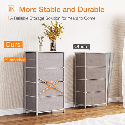 ODK Dresser for Bedroom with 4 Storage Drawers, Small Dresser Chest of Fabric Drawers with Sturdy Steel Frame, Wood Top, Light Grey