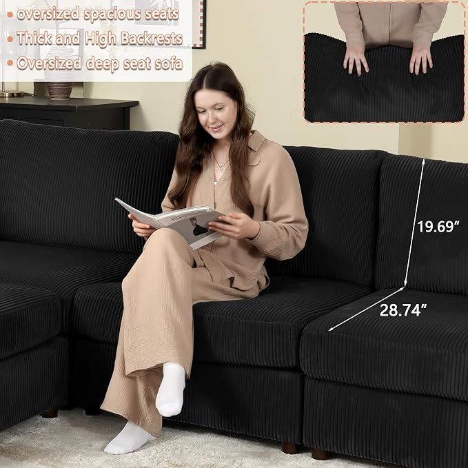 EASE MOOSE Oversized L Shaped Sectional Modular Sofa,Large U Shaped Sectional Couch Wide Deep Seat Modular Cloud Couch for Big Spaces Living Room
