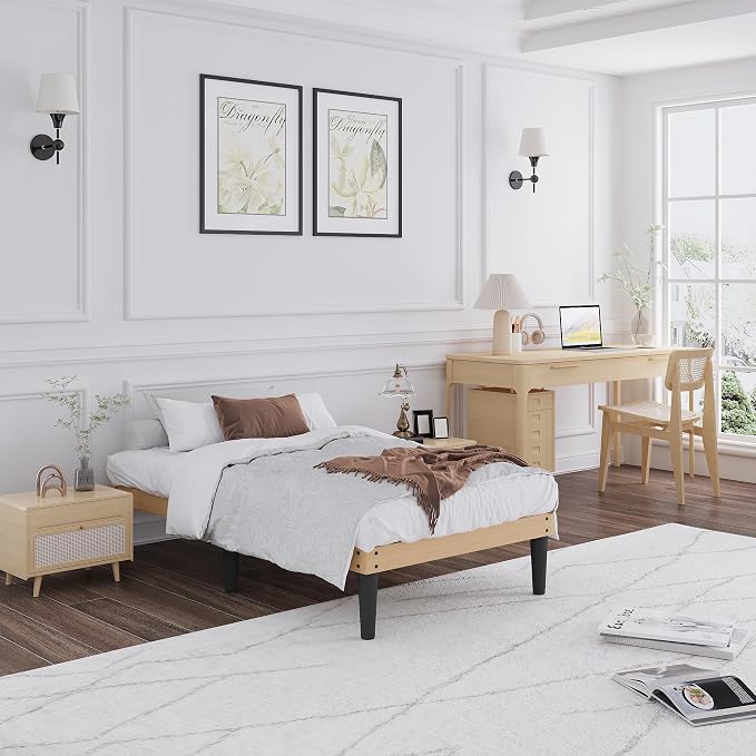 Yumori 12.9 Inch Minimalist Style Twin Size Bed Frame, Wood Platform Bed with Wood Slat Support, No Box Spring Needed, Easy Assembly, Natural