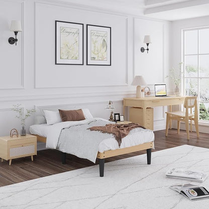 Yumori 12.9 Inch Minimalist Style Twin Size Bed Frame, Wood Platform Bed with Wood Slat Support, No Box Spring Needed, Easy Assembly, Natural