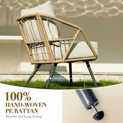 Patio Sofa, PE Rattan Wicker Loveseat, 2 Seater Outdoor Couch with 4.7" Thick Cushions, Outdoor Furniture for Garden Balcony Deck Porch or Backyard, Beige