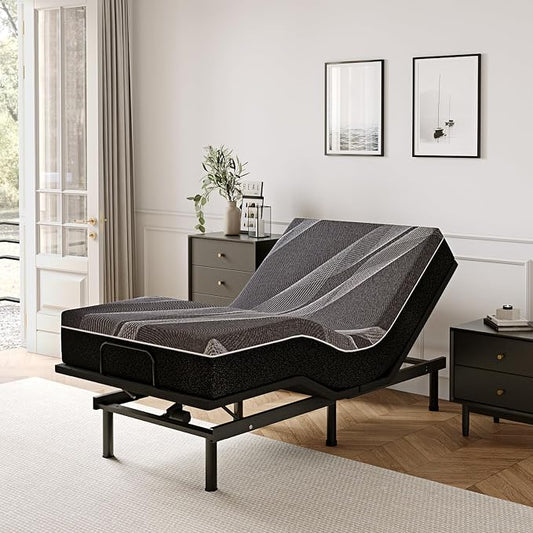 Dyonery Twin XL Adjustable Bed Base Frame with Wireless Remote + 12 Inch Twin XL Gel Memory Foam Mattress Bed in a Box, Head and Foot Incline, Zero Gravity, Fiberglass Free, 80" × 38"