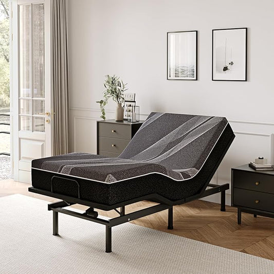 Dyonery Full Adjustable Bed Base Frame with Wireless Remote + 12 Inch Full Gel Memory Foam Mattress Bed in a Box, Head and Foot Incline, Zero Gravity, Fiberglass Free, 75" × 54"