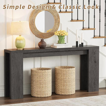 70.9 Inch Extra Long Console Table, Farmhouse Entryway Table with Thickened Base, Wood Sofa Table Behind Couch Table, Narrow Entryway Accent Table for Living Room, Hallway, Entrance, Foyer, Black
