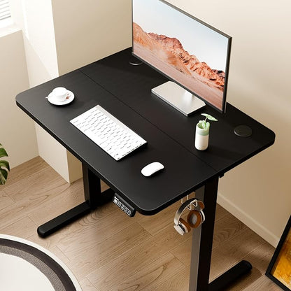 ERGOMAKER Electric Small Standing Desk, 31.5" x 23.6" Height Adjustable Sit Stand Desk with Splice Board for Home Office, Computer Desk Memory Preset (Black Frame, Black Desktop)