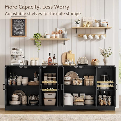 Modern Farmhouse Buffet Cabinet with Storage, 85" Large Sideboard Storage Cabinet with 6 Barn Doors, Coffee Liquor Bar Cabinet Wood Table Credenza with Adjustable Shelf for Kitchen Dining Living Room