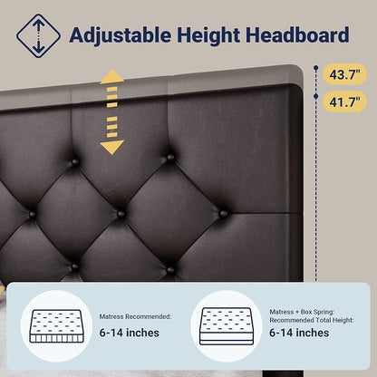 Allewie Upholstered King Size Platform Bed Frame with 4 Storage Drawers and Headboard, Diamond Stitched Button Tufted, Mattress Foundation with Wooden Slats Support, Black Brown