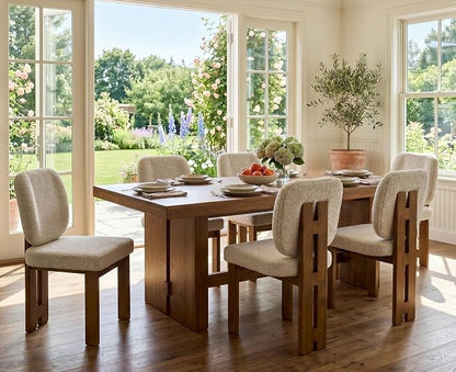 CIMOTA Modern Boucle Dining Chairs Set of 6, Upholstered Armless Side Chairs with Ergonomic Curved Back/Walnut Wood Legs, Mid-Century Accent Chairs for Kitchen or Dining Room, Beige