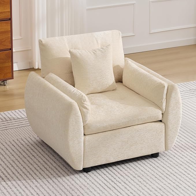 30" Single Modular Cloud Sofa Accent Chair, Deep Seat Tufted Chenille Armchair, Sectional Sofa for Living Room, Beige