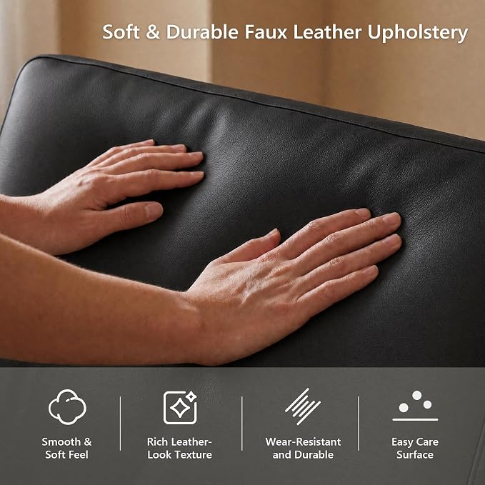 STHOUYN 73” Black Faux Leather Sofa Couch, Modern Comfy Office 3 Seater Couch Loveseat with Tufted Armrest and USB, Small Love Seat Couches for Living Room, Bedroom, Apartment
