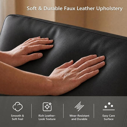 STHOUYN 73” Black Faux Leather Sofa Couch, Modern Comfy Office 3 Seater Couch Loveseat with Tufted Armrest and USB, Small Love Seat Couches for Living Room, Bedroom, Apartment