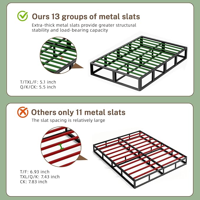 VIPSHOW 10 Inch Queen Metal Bed Frame Round Corner Low Platform Bed Frames 3000 LBS Heavy Duty Steel Slats Support Mattress Foundation No Box Spring Needed, Noise Free, Easy Assembly, Black