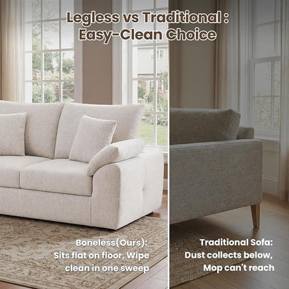 75.6" Boneless Loveseat Sofa, Polyester Fabric 2-Seater Couch with 4 Pillows, No Assembly Required, Soft High Density Foam Cushion, Rectangular Track Arm Sofa for Living Room Bedroom Apartment (Beige)