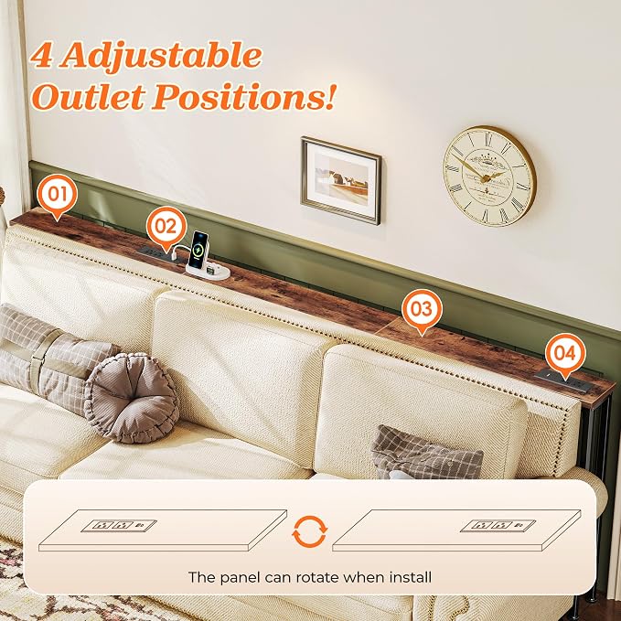 SUPERJARE 86.6 Inch Sofa Table with 2 Power Outlets and USB-C Ports, 5.9 Inch Narrow Console Table with Storage, Long Entryway Hallway Couch Table Behind Sofa, Small Spaces, Living Room, Rustic Brown