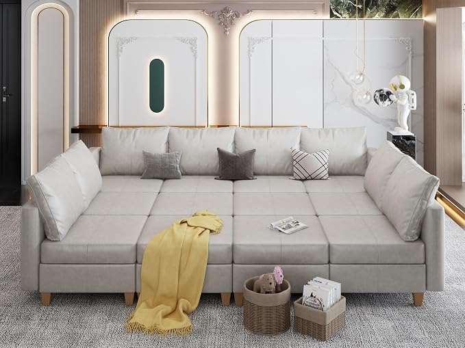 EASE MOOSE Faux Leather Sectional Couch with Storage,U Shaped Faux Leather Modualr Sofa Couch