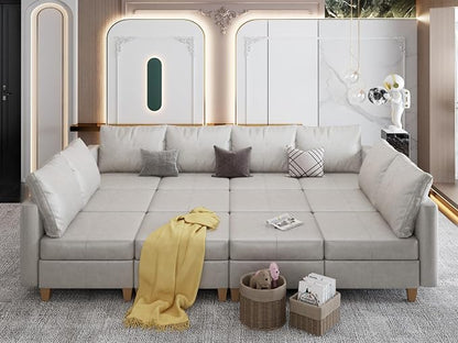 EASE MOOSE Faux Leather Sectional Couch with Storage,U Shaped Faux Leather Modualr Sofa Couch