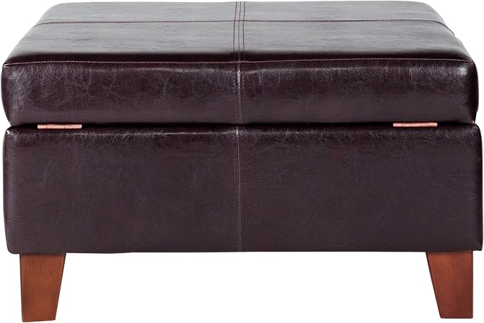 HomePop 28" Faux Leather Square Storage Ottoman - Distressed Brown