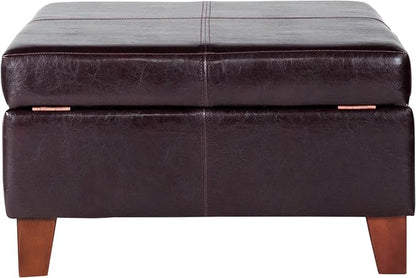 HomePop 28" Faux Leather Square Storage Ottoman - Distressed Brown