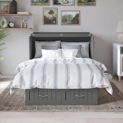 AFI, Nantucket Full Size Murphy Bed Chest with Mattress, Storage Drawer and Built-in USB Charger, Grey