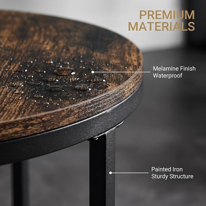 Living Room Side Table, Round Coffee Tables for Living Room, Modern Nesting Drink for Small Spaces, Set of 2 (Rustic Wooden)