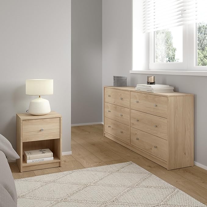 Tvilum Portland Jackson Hickory 3-Piece Bedroom Set - 6 Drawer Double Dresser and Nightstand Set of 2