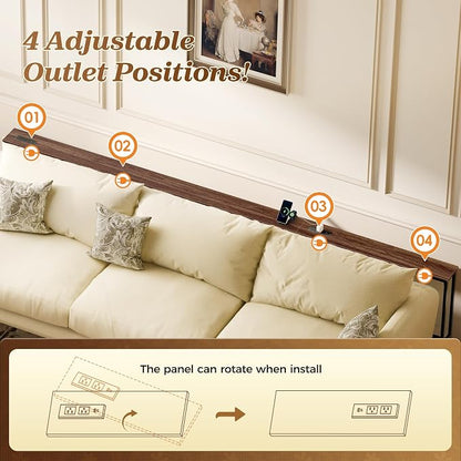 SUPERJARE 110.2 Inch Sofa Table with 2 Power Outlets and USB-C Port, 5.9 Inch Narrow Console Table with Storage, Extra-Long, for Entryway Hallway Couch Behind Sofa, Small Spaces, Walnut