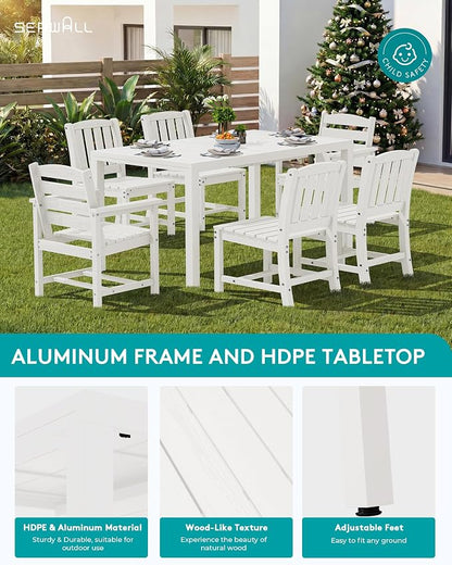 SERWALL Outdoor Expandable Dining Table 60" - 83", White | Patio Dining Table for 4-8 People, All Weather HDPE and Aluminum Outdoor Furniture