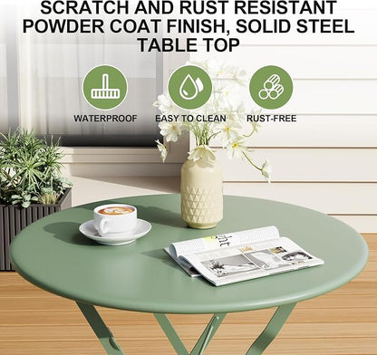 Bistro Table and Chairs Set of 4, 5 Piece Outdoor/Indoor Folding Patio Bistro Sets, 4 Chair Patio Furniture Set with Table, Premium Frame Foldable Coffee Tables for Balcony, Yard, Garden, Green