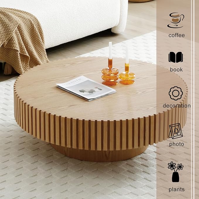39" Round Coffee Table for Living Room, Mid Century Modern Coffee Table with Sturdy Pedestal, Circle Center Table Accent Tea Table for Apartment ASH