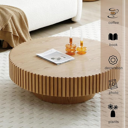 39" Round Coffee Table for Living Room, Mid Century Modern Coffee Table with Sturdy Pedestal, Circle Center Table Accent Tea Table for Apartment ASH