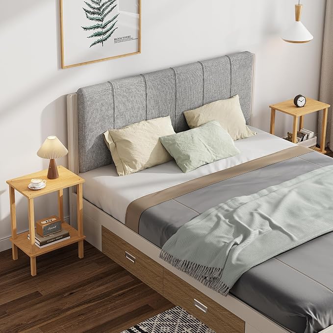 TUTOTAK End Table, Side Table, Nightstand, 2-Tier Storage Shelf, Sofa Side Table for Small Space, Living Room, Bed Room Natural TB01BN034