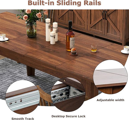 Extendable Dining Table for 6-10 People,70.87''-106.4''Modern Space-Saving Wood Kitchen Table,Rectangle Folding Conference Meeting Table for Living Meeting Room Kitchen,Walnut