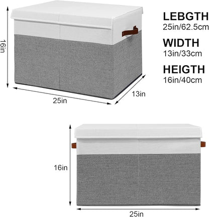 Gowee Large Toy Storage Box with Lid, Sturdy Toys Storage Chest Bin Organizer Basket with Dividers for Kids, Boys, Girls, Nursery, Closet, Bedroom, Playroom 25"x13" x16" (Grey and White)