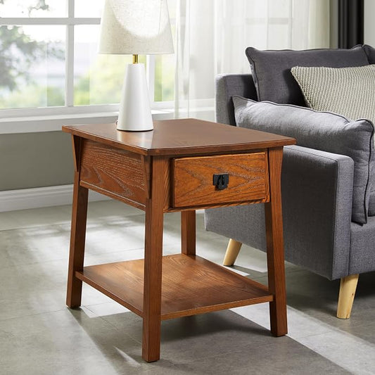 Leick Home Mission End Table, Solid Wood, 1 Storage Drawer, Secret Compartment, Bottom Display Shelf, Easy-Assembly, For Living Room/Bedroom, Russet, 24.0 in. L x 20.0 in. W x 24.0 in. H, 9066-SC