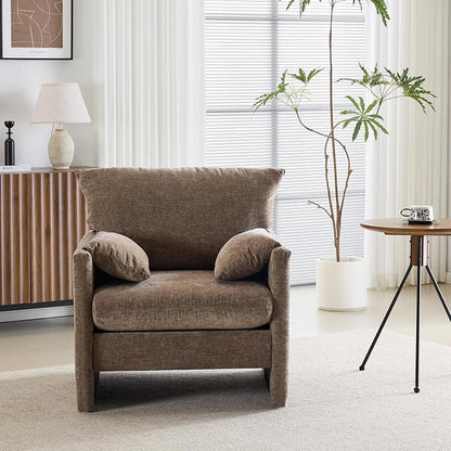 Chenille Oversized Armchair, 34" Wide Accent Chair for Living Room Bedroom Modern Upholstered Lounge Chair Mid-Century Reading Chair Comfy Single Sofa Chair, Brown