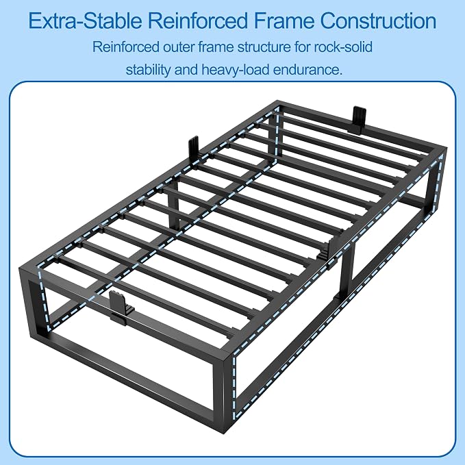 Bilily 10 Inch Twin Bed Frame with Steel Slat Support,Low Profile Twin Metal Platform Bed Frame Support Mattress Foundation,Heavy Duty,No Box Spring Needed,Easy Assembly,Noise Free