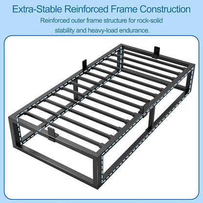 Bilily 10 Inch Twin Bed Frame with Steel Slat Support,Low Profile Twin Metal Platform Bed Frame Support Mattress Foundation,Heavy Duty,No Box Spring Needed,Easy Assembly,Noise Free