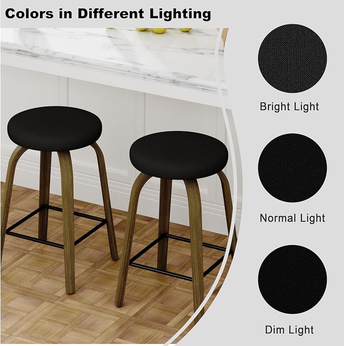 Bar Stools Set of 2, Counter Height Backless Bar Stools, 26" Swivel Barstools Kitchen Chair with Upholstered Fabric Seat, Black