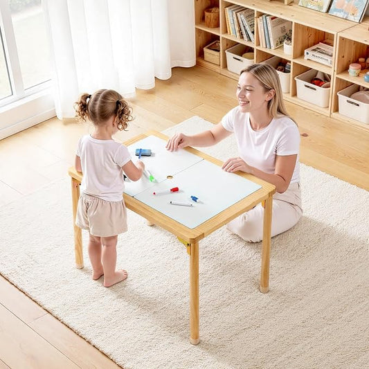 VEVOR Sensory Table for Toddlers, Foldable Wooden Kids Activity Table with Double-Sided Board, Storage Bins, and Non-Slip Feet, for Boys and Girls Playing Sand and Water, Drawing, Studying, Dining