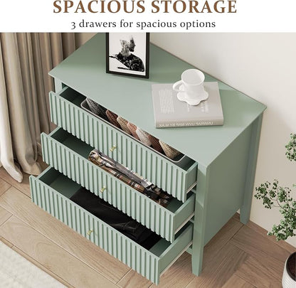 RoyalCraft 32" Large Nightstand, Fluted Painted Wood Bedside Table with 3 Spacious Drawers, Modern End Table for Bedroom, Living Room, Light Green