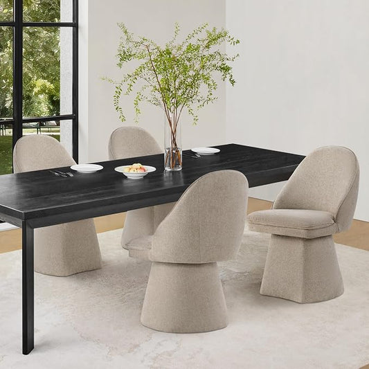 KISLOT Swivel Dining Chairs Modern Desk Chair Upholstered Linen Fabric Side Chair for Kitchen Dining Room Bedroom,Khaki,4 Box