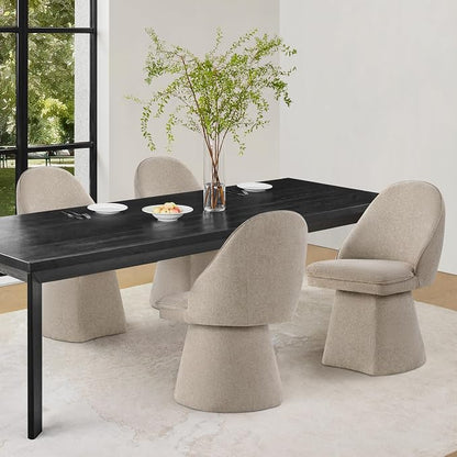 KISLOT Swivel Dining Chairs Set of 1, Upholstered Mid Century Modern Deskchair with Round Back, Linen Fabric Kitchen Chairs for Dining Room, Bedroom, Dressing Room, Khaki
