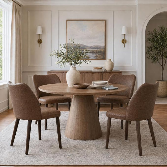 COLAMY Upholstered Dining Chairs Set of 4, Modern PU Leather Dining Room Kitchen Side Chair with Padded Seat and Wood Legs Restaurant/Cafe, Dark Brown