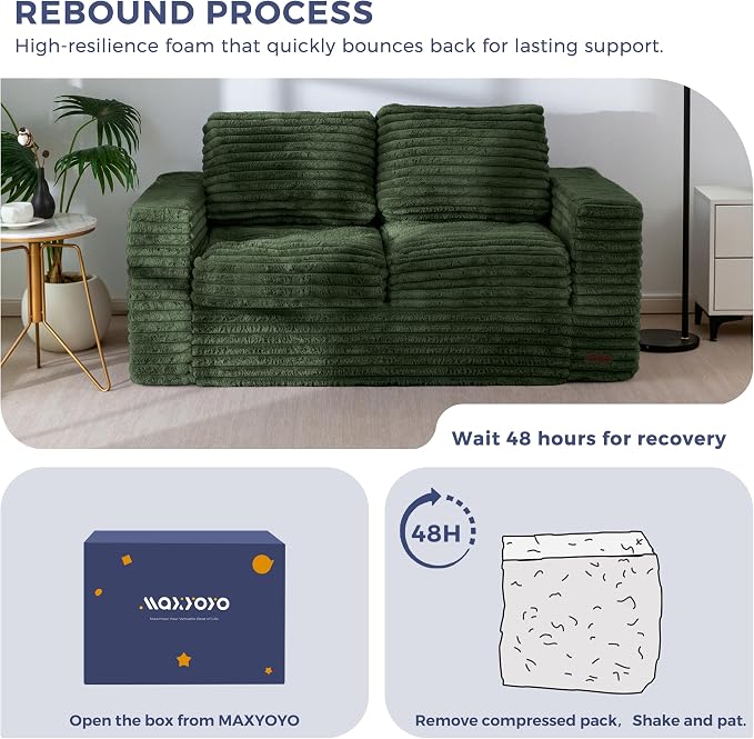 MAXYOYO Boneless Loveseat Sofa Couch for Adults, Floor Bean Bag Couch Sofa | Faux Fur Sofa with Armrests and Back Support, Plush Foam Filled Lounge Couch, Cozy Bean Bag Couch for Living Room, Apartment
