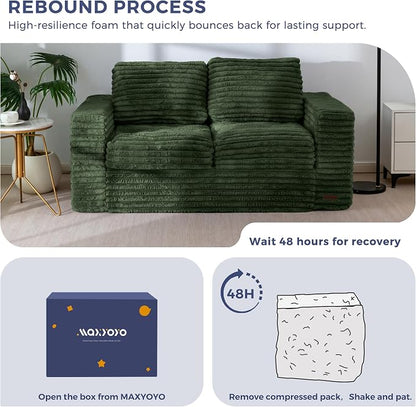 MAXYOYO Boneless Loveseat Sofa Couch for Adults, Floor Bean Bag Couch Sofa | Faux Fur Sofa with Armrests and Back Support, Plush Foam Filled Lounge Couch, Cozy Bean Bag Couch for Living Room, Apartment