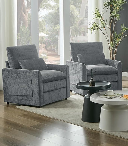 Iroomy Modern Accent Armchair – Cloud-Like Single Sofa with Pocket Spring Seat, Soft Chenille Fabric, Removable Cover, Cozy Lumbar Support for Living Room, Bedroom, Apartment, Gray