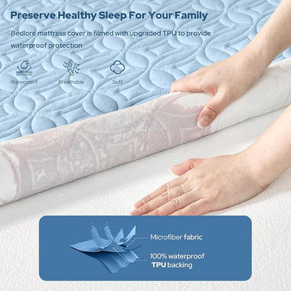 BEDLORE Waterproof Mattress Protector, Twin XL Size Mattress Pad with Deep Pocket 6"-15" Depth, Soft Breathable Dirt-Proof Bed Mattress Cover for Bedroom, College Dorm (Sky Blue)