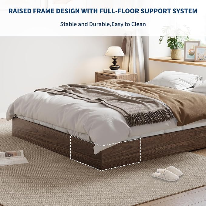 King Size Solid Wood Platform Bed, Modern Minimalist Floor-Standing Design with Robust Wooden Slats | Noise-Free, Space-Saving, No Box Spring Required | Easy Assembly for Luxurious Mast
